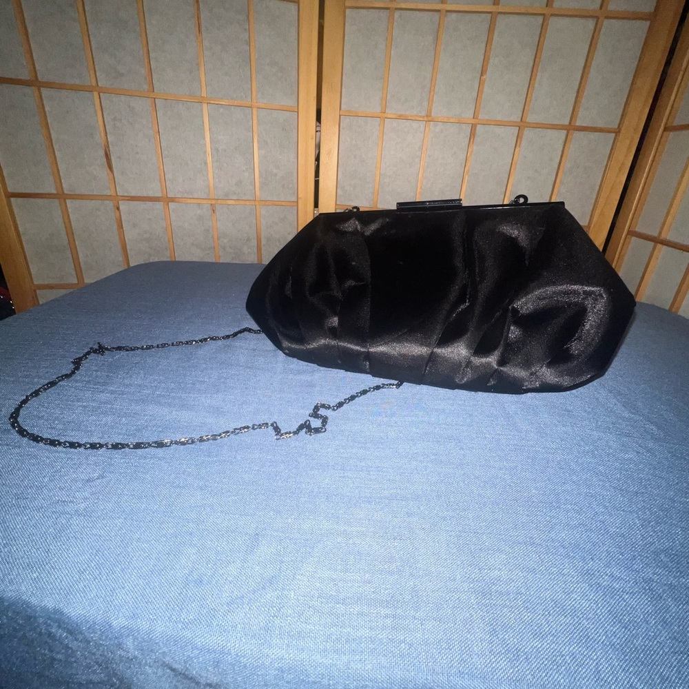 Lulu Townsend Black Satin Clutch